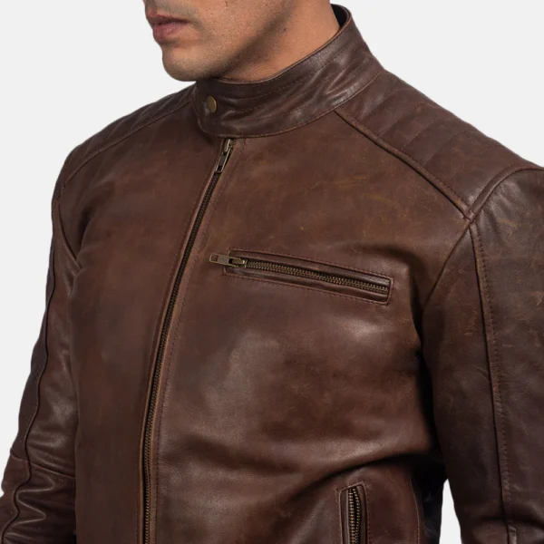 UB FASHION DEAN BROWN LEATHER BIKER JACKET