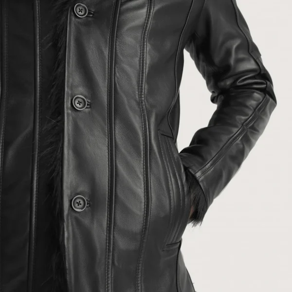 UB FASHION FURCLIFF BLACK LEATHER COAT