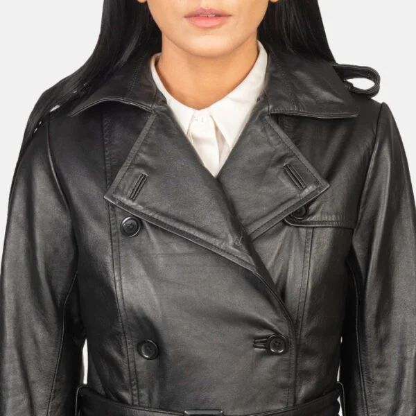 UB FASHION ALICE BLACK DOUBLE BREASTED LEATHER COAT