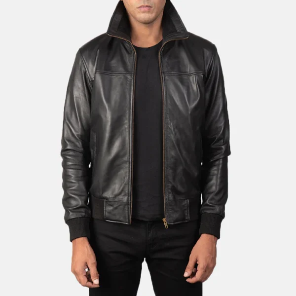 UB FASHION AIR ROLF BLACK LEATHER BOMBER JACKET