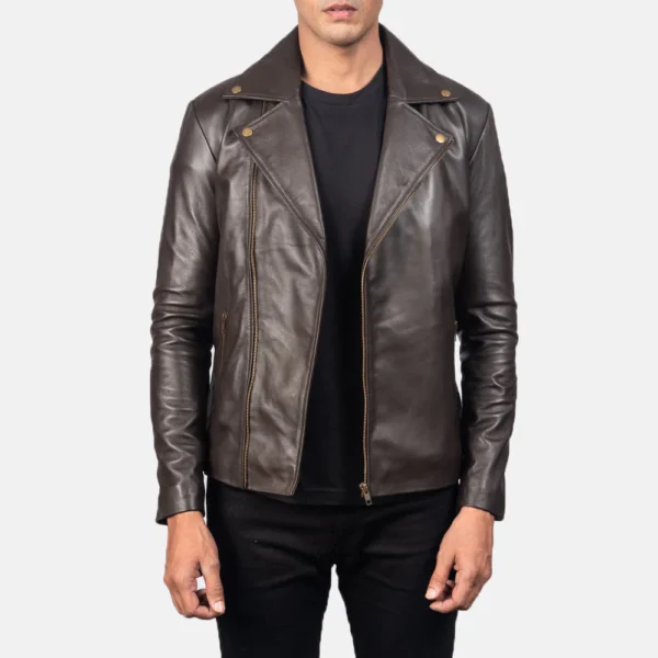 UB FASHION NOAH BROWN LEATHER BIKER JACKET