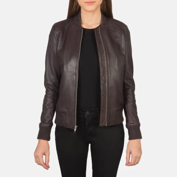 UB FASHION BLISS BLACK LEATHER BOMBER JACKET