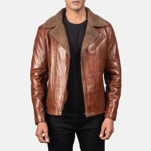 UB FASHION ALBERTO SHEARLING BROWN LEATHER JACKET