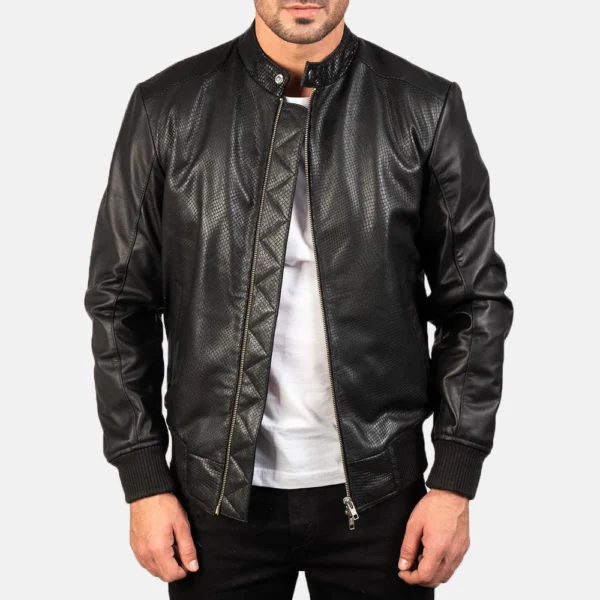 UB FASHION AVAN BLACK LEATHER BOMBER JACKET