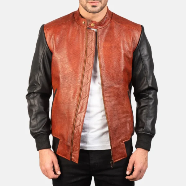 UB FASHION AVAN BLACK LEATHER BOMBER JACKET