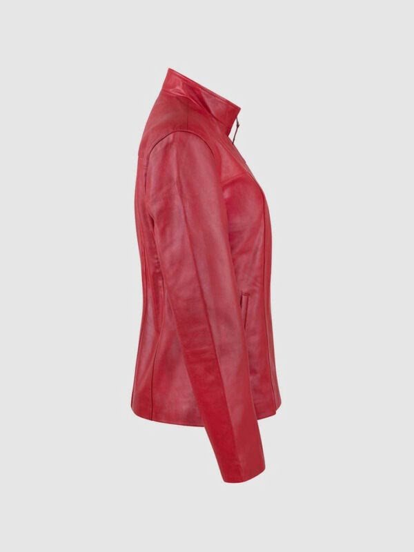 Red color leather jacket made from 100% lamb skin.