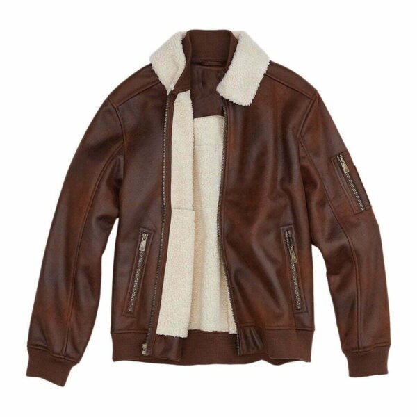 UB Fashion Brown color bomber leather jacket made from 100% lamb skin.