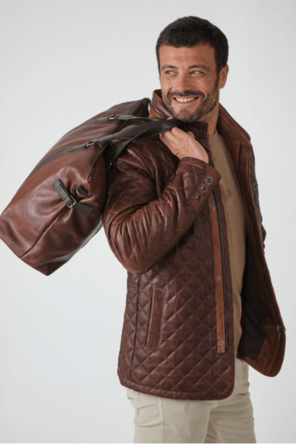 UB Fashion ROYAL Camel Padded Leather Jacket