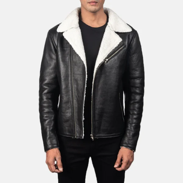 UB FASHION ALBERTO SHEARLING BLACK LEATHER JACKET