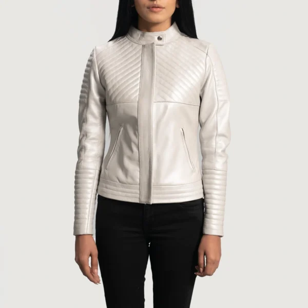 UB FASHION ICE MAIDEN SILVER QUILTED LEATHER BIKER JACKET