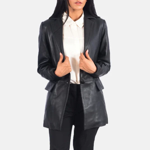 UB FASHION MARILYN BLACK LEATHER BLAZER