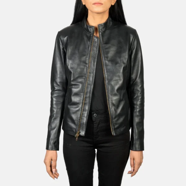 UB FASHION RUMELLA BLACK LEATHER BIKER JACKET